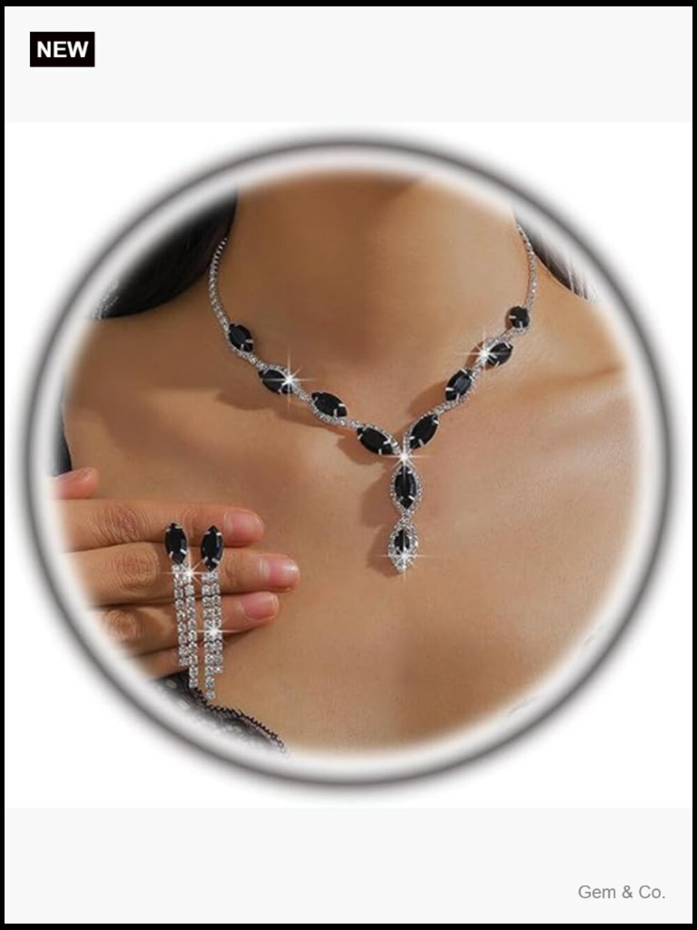 Silver Rhinestone Prom Jewelry Set - Choker Necklace & Drop Earrings